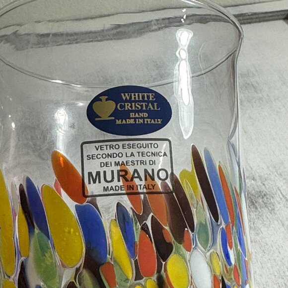 Murano Venetian White Crystal Confetti Studio Art Glass Mug Hand Blown Italy New - Picture 7 of 13